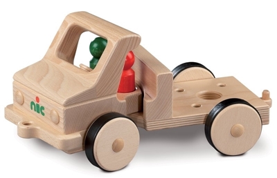 Houten speelgoed vrachtwagen  kort model om allerlei werktuigen te plaatsen.