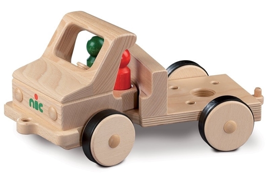 Houten speelgoed vrachtwagen  kort model om allerlei werktuigen te plaatsen.