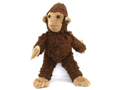 Bruin aapje in bio katoen, rechtop staand.