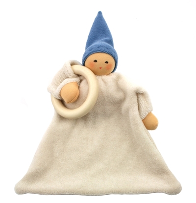 Immagine di Bambola di stoffa con cappello blu con o senza anello massaggia gengive