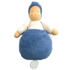 Blue music box doll in organic cotton. Blue body, blue hat, white sweatshirt. Hand painted face.