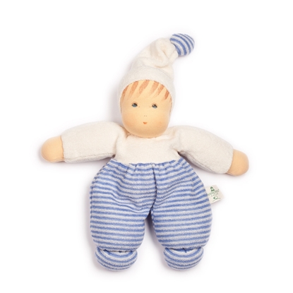 Picture of Doll blue and white striped terry 26 cm
