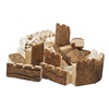 Blocks made of branch wood of different shapes together constitute a castle.