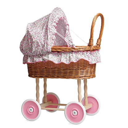 Immagine di Wicker doll pram with floral lining