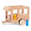 Camping car jouet en bois composant avec remorque à 2 roues formant ensemble une caravane jouet en bois avec meubles et 2 personnages.