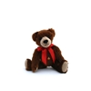 Sitting dark brown mohair teddy bear with big red bow