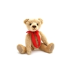 Clemens Teddy Bear mohair Nostalgie gold 40 cm sitting with a big red bow around the neck