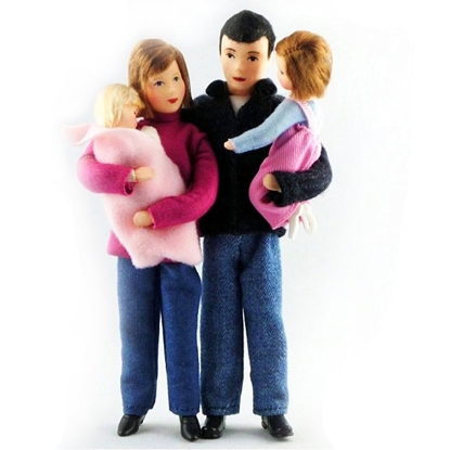 Erna Meyer familie poppenhuis poppetjes: vader, moeder, dochtertje en baby