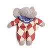 Nanchen knuffel olifant circus kleding: rood en witte ruiten pakje en blauwe kraag.