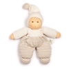 Nanchen knuffelpop  wit en beige gestreepte badstof 26 cm. Bio katoen en bio wol.