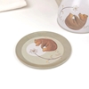 Detail of the children's tea set in grey, white and old pink tin with little bear design.