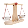 Balance en bois de hêtre jouet pour enfant avec poids en acier inoxydable.