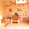 Dollhouse with 2 bears and furniture: couch and armchair