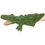 Groene krokodil handpop met open bek geschoven over een hand.